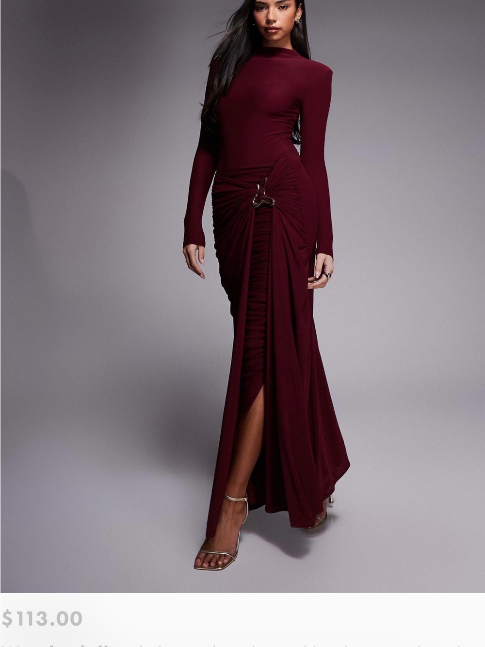 Triple layered mesh metal hardware gathered waist detail maxi Skirt in Burgundy